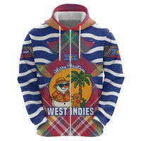 West Indies Christmas Zip Hoodie with Tropical Snowman Palm Tree Gingerbread and Plaid Design - Wonder Print Shop