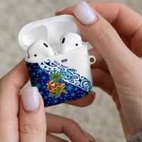 West Indies Christmas AirPods Case with Santa Riding Turtle Palm Tree and Tribal Snowflake Design - Wonder Print Shop