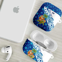 West Indies Christmas AirPods Case with Santa Riding Turtle Palm Tree and Tribal Snowflake Design - Wonder Print Shop