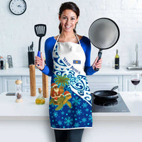 West Indies Christmas Apron with Santa Riding Turtle Palm Tree and Tribal Snowflake Design - Wonder Print Shop