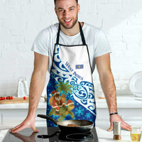 West Indies Christmas Apron with Santa Riding Turtle Palm Tree and Tribal Snowflake Design - Wonder Print Shop