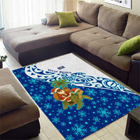 West Indies Christmas Area Rug with Santa Riding Turtle Palm Tree and Tribal Snowflake Design - Wonder Print Shop