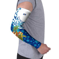 West Indies Christmas Arm Sleeves with Santa Riding Turtle Palm Tree and Tribal Snowflake Design - Wonder Print Shop