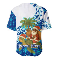 West Indies Christmas Baseball Jersey with Santa Riding Turtle Palm Tree and Tribal Snowflake Design - Wonder Print Shop