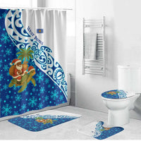 West Indies Christmas Bathroom Set with Santa Riding Turtle Palm Tree and Tribal Snowflake Design - Wonder Print Shop
