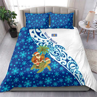 West Indies Christmas Bedding Set with Santa Riding Turtle Palm Tree and Tribal Snowflake Design - Wonder Print Shop