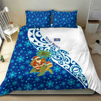 West Indies Christmas Bedding Set with Santa Riding Turtle Palm Tree and Tribal Snowflake Design - Wonder Print Shop