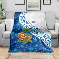 West Indies Christmas Blanket with Santa Riding Turtle Palm Tree and Tribal Snowflake Design - Wonder Print Shop