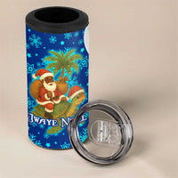 West Indies Christmas 4 in 1 Can Cooler Tumbler with Santa Riding Turtle Palm Tree and Tribal Snowflake Design - Wonder Print Shop