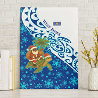 West Indies Christmas Canvas Wall Art with Santa Riding Turtle Palm Tree and Tribal Snowflake Design - Wonder Print Shop