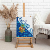 West Indies Christmas Canvas Wall Art with Santa Riding Turtle Palm Tree and Tribal Snowflake Design - Wonder Print Shop