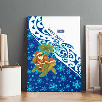 West Indies Christmas Canvas Wall Art with Santa Riding Turtle Palm Tree and Tribal Snowflake Design - Wonder Print Shop