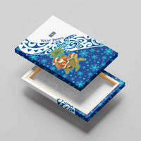 West Indies Christmas Canvas Wall Art with Santa Riding Turtle Palm Tree and Tribal Snowflake Design - Wonder Print Shop