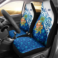 West Indies Christmas Car Seat Cover with Santa Riding Turtle Palm Tree and Tribal Snowflake Design - Wonder Print Shop