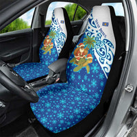 West Indies Christmas Car Seat Cover with Santa Riding Turtle Palm Tree and Tribal Snowflake Design - Wonder Print Shop