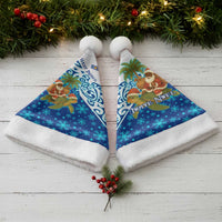 West Indies Christmas Santa Hat with Santa Riding Turtle Palm Tree and Tribal Snowflake Design - Wonder Print Shop