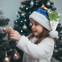 West Indies Christmas Santa Hat with Santa Riding Turtle Palm Tree and Tribal Snowflake Design - Wonder Print Shop