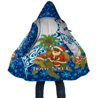 West Indies Christmas Cloak with Santa Riding Turtle Palm Tree and Tribal Snowflake Design - Wonder Print Shop