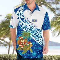 West Indies Christmas Hawaiian Shirt with Santa Riding Turtle Palm Tree and Tribal Snowflake Design - Wonder Print Shop