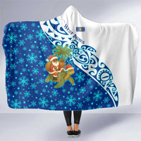 West Indies Christmas Hooded Blanket with Santa Riding Turtle Palm Tree and Tribal Snowflake Design - Wonder Print Shop