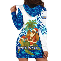 West Indies Christmas Hoodie Dress with Santa Riding Turtle Palm Tree and Tribal Snowflake Design - Wonder Print Shop