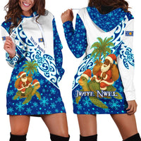 West Indies Christmas Hoodie Dress with Santa Riding Turtle Palm Tree and Tribal Snowflake Design - Wonder Print Shop