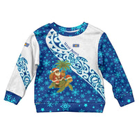 West Indies Christmas Kid Ugly Christmas Sweater with Santa Riding Turtle Palm Tree and Tribal Snowflake Design - Wonder Print Shop