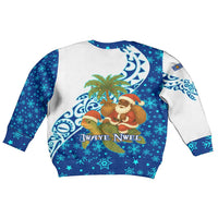 West Indies Christmas Kid Ugly Christmas Sweater with Santa Riding Turtle Palm Tree and Tribal Snowflake Design - Wonder Print Shop