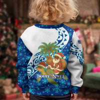 West Indies Christmas Kid Ugly Christmas Sweater with Santa Riding Turtle Palm Tree and Tribal Snowflake Design - Wonder Print Shop