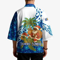 West Indies Christmas Kimono with Santa Riding Turtle Palm Tree and Tribal Snowflake Design - Wonder Print Shop