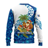 West Indies Christmas Ugly Christmas Sweater with Santa Riding Turtle Palm Tree and Tribal Snowflake Design - Wonder Print Shop