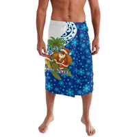 West Indies Christmas Lavalava with Santa Riding Turtle Palm Tree and Tribal Snowflake Design - Wonder Print Shop