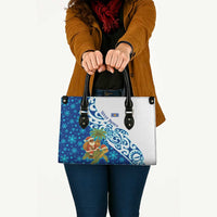 West Indies Christmas Leather Bag with Santa Riding Turtle Palm Tree and Tribal Snowflake Design - Wonder Print Shop