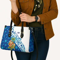 West Indies Christmas Leather Bag with Santa Riding Turtle Palm Tree and Tribal Snowflake Design - Wonder Print Shop