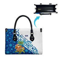 West Indies Christmas Leather Bag with Santa Riding Turtle Palm Tree and Tribal Snowflake Design - Wonder Print Shop