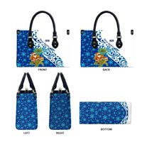 West Indies Christmas Leather Bag with Santa Riding Turtle Palm Tree and Tribal Snowflake Design - Wonder Print Shop