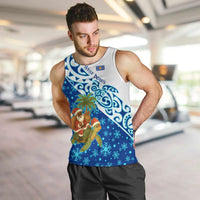 West Indies Christmas Men Tank Top with Santa Riding Turtle Palm Tree and Tribal Snowflake Design - Wonder Print Shop