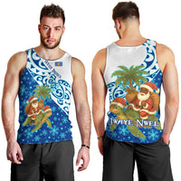 West Indies Christmas Men Tank Top with Santa Riding Turtle Palm Tree and Tribal Snowflake Design - Wonder Print Shop