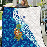 West Indies Christmas Quilt with Santa Riding Turtle Palm Tree and Tribal Snowflake Design - Wonder Print Shop