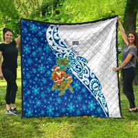 West Indies Christmas Quilt with Santa Riding Turtle Palm Tree and Tribal Snowflake Design - Wonder Print Shop