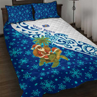 West Indies Christmas Quilt Bed Set with Santa Riding Turtle Palm Tree and Tribal Snowflake Design - Wonder Print Shop