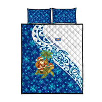 West Indies Christmas Quilt Bed Set with Santa Riding Turtle Palm Tree and Tribal Snowflake Design - Wonder Print Shop