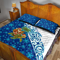 West Indies Christmas Quilt Bed Set with Santa Riding Turtle Palm Tree and Tribal Snowflake Design - Wonder Print Shop