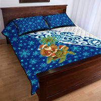 West Indies Christmas Quilt Bed Set with Santa Riding Turtle Palm Tree and Tribal Snowflake Design - Wonder Print Shop