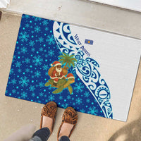 West Indies Christmas Rubber Doormat with Santa Riding Turtle Palm Tree and Tribal Snowflake Design - Wonder Print Shop