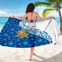 West Indies Christmas Sarong with Santa Riding Turtle Palm Tree and Tribal Snowflake Design - Wonder Print Shop