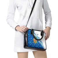 West Indies Christmas Shoulder Handbag with Santa Riding Turtle Palm Tree and Tribal Snowflake Design - Wonder Print Shop