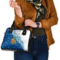 West Indies Christmas Shoulder Handbag with Santa Riding Turtle Palm Tree and Tribal Snowflake Design - Wonder Print Shop