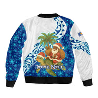 West Indies Christmas Sleeve Zip Bomber Jacket with Santa Riding Turtle Palm Tree and Tribal Snowflake Design - Wonder Print Shop