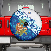 West Indies Christmas Spare Tire Cover with Santa Riding Turtle Palm Tree and Tribal Snowflake Design - Wonder Print Shop